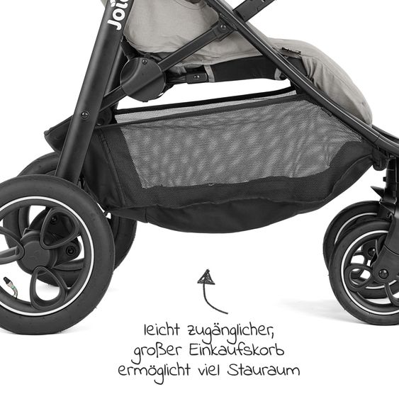 joie 2in1 Kombi-Kinderwagen-Set Litetrax Pro Air bis 22 kg belastbar mit Luftreifen, Schieber-Ablagefach, Babywanne Ramble, Adapter & Zubehör Paket - Pebble