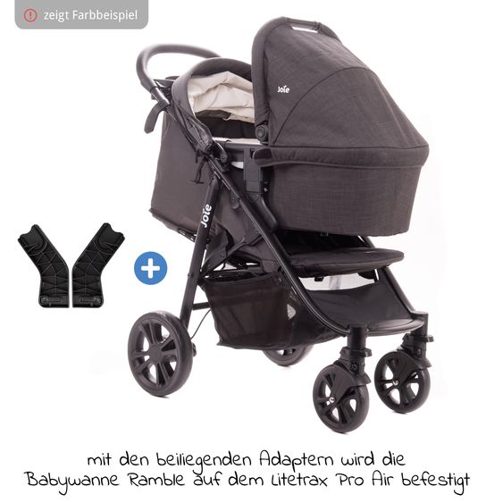 joie 2in1 Kombi-Kinderwagen-Set Litetrax Pro Air bis 22 kg belastbar mit Luftreifen, Schieber-Ablagefach, Babywanne Ramble, Adapter & Zubehör Paket - Pebble