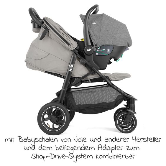 joie 2in1 Kombi-Kinderwagen-Set Litetrax Pro Air bis 22 kg belastbar mit Luftreifen, Schieber-Ablagefach, Babywanne Ramble, Adapter & Zubehör Paket - Pebble