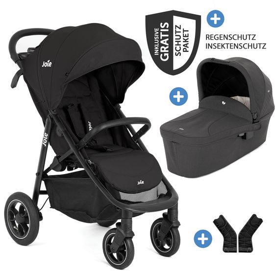 joie 2in1 baby carriage set Litetrax Pro Air up to 22 kg load capacity with pneumatic tires, pusher storage compartment, carrycot Ramble, adapter & accessories package - Shale