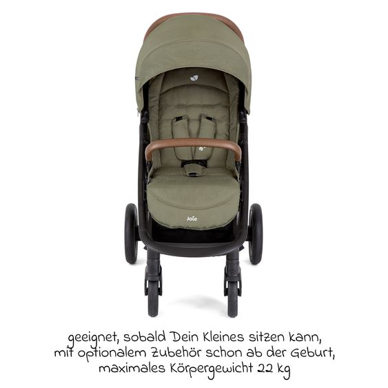 joie 2in1 Kombi-Kinderwagen-Set Litetrax Pro Air bis 22 kg belastbar mit Luftreifen und Kinderwagenkette & Ring-Greifling - Schieber-Ablagefach, Babywanne Ramble, Adapter & Zubehörpaket - Rosemary