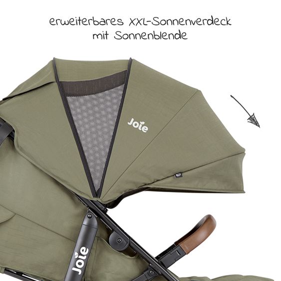 joie 2in1 Kombi-Kinderwagen-Set Litetrax Pro Air bis 22 kg belastbar mit Luftreifen und Kinderwagenkette & Ring-Greifling - Schieber-Ablagefach, Babywanne Ramble, Adapter & Zubehörpaket - Rosemary