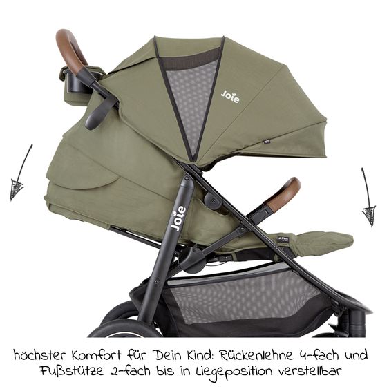 joie 2in1 Kombi-Kinderwagen-Set Litetrax Pro Air bis 22 kg belastbar mit Luftreifen und Kinderwagenkette & Ring-Greifling - Schieber-Ablagefach, Babywanne Ramble, Adapter & Zubehörpaket - Rosemary