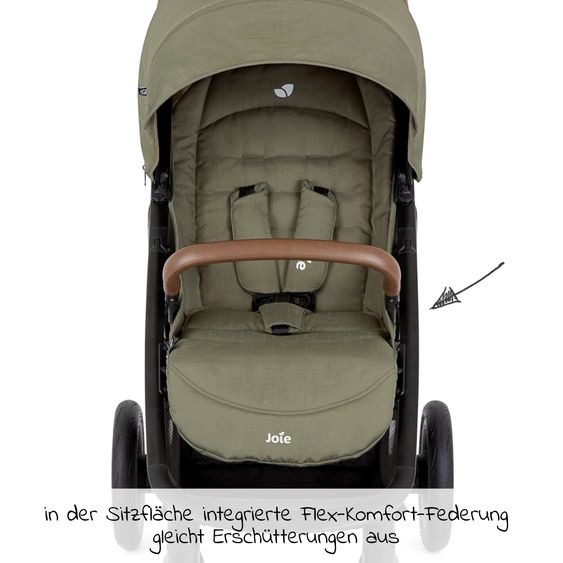 joie 2in1 Kombi-Kinderwagen-Set Litetrax Pro Air bis 22 kg belastbar mit Luftreifen und Kinderwagenkette & Ring-Greifling - Schieber-Ablagefach, Babywanne Ramble, Adapter & Zubehörpaket - Rosemary