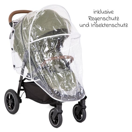 joie 2in1 Kombi-Kinderwagen-Set Litetrax Pro Air bis 22 kg belastbar mit Luftreifen und Kinderwagenkette & Ring-Greifling - Schieber-Ablagefach, Babywanne Ramble, Adapter & Zubehörpaket - Rosemary