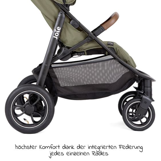 joie 2in1 Kombi-Kinderwagen-Set Litetrax Pro Air bis 22 kg belastbar mit Luftreifen und Kinderwagenkette & Ring-Greifling - Schieber-Ablagefach, Babywanne Ramble, Adapter & Zubehörpaket - Rosemary