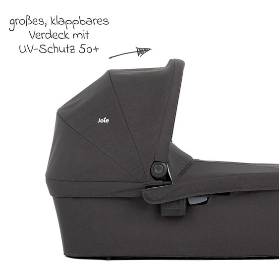 joie 2in1 Kombi-Kinderwagen-Set Litetrax Pro Air bis 22 kg belastbar mit Luftreifen und Kinderwagenkette & Ring-Greifling - Schieber-Ablagefach, Babywanne Ramble, Adapter & Zubehörpaket - Rosemary