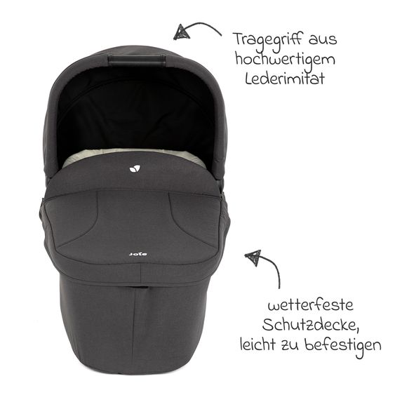 joie 2in1 Kombi-Kinderwagen-Set Litetrax Pro Air bis 22 kg belastbar mit Luftreifen und Kinderwagenkette & Ring-Greifling - Schieber-Ablagefach, Babywanne Ramble, Adapter & Zubehörpaket - Rosemary