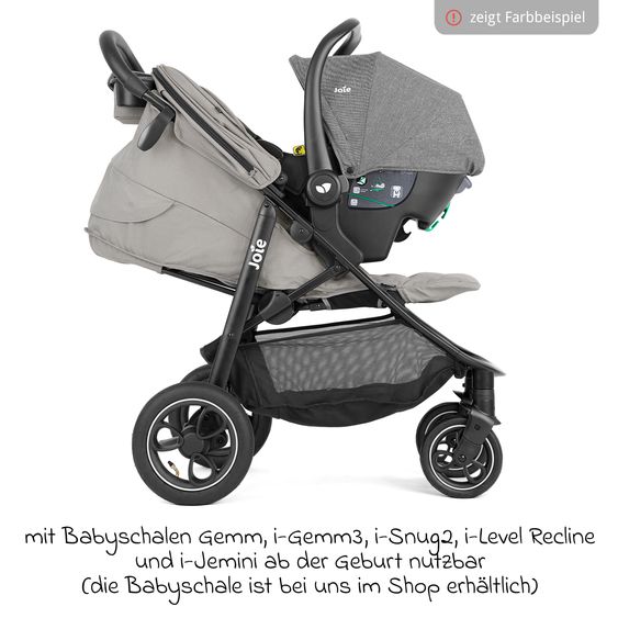 joie 2in1 Kombi-Kinderwagen-Set Litetrax Pro Air bis 22 kg belastbar mit Luftreifen und Kinderwagenkette & Ring-Greifling - Schieber-Ablagefach, Babywanne Ramble, Adapter & Zubehörpaket - Rosemary