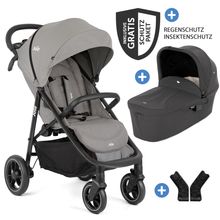 2in1 Kombi-Kinderwagen-Set Litetrax Pro bis 22 kg belastbar mit Schieber-Ablagefach, Babywanne Ramble, Adapter & Zubehör Paket - Pebble