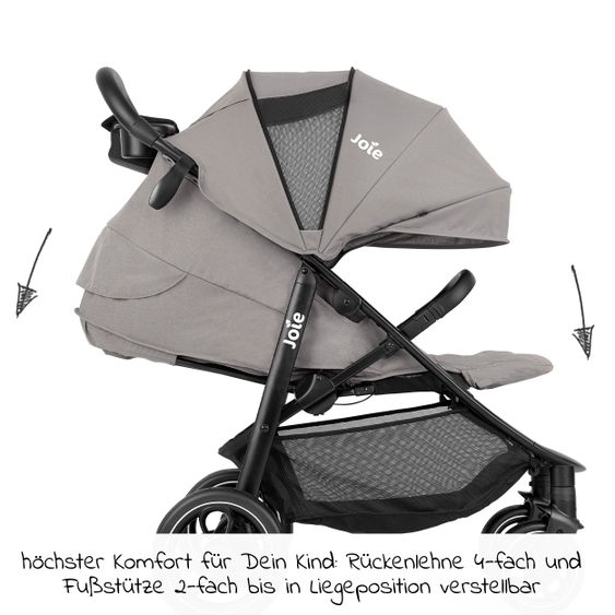 joie 2in1 Kombi-Kinderwagen-Set Litetrax Pro bis 22 kg belastbar mit Schieber-Ablagefach, Babywanne Ramble, Adapter & Zubehör Paket - Pebble