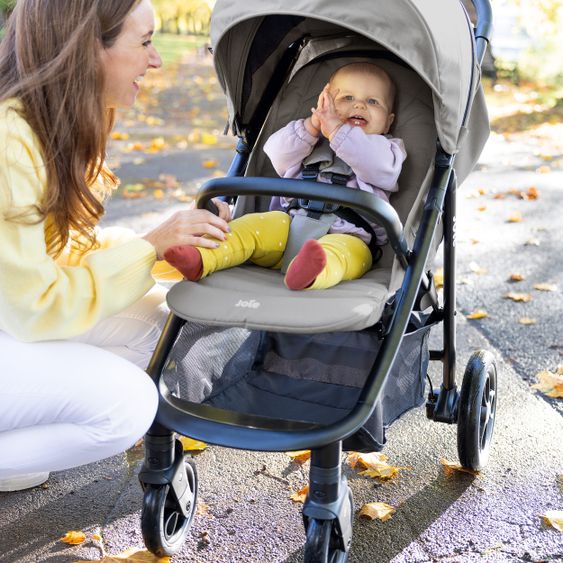 joie 2in1 Kombi-Kinderwagen-Set Litetrax Pro bis 22 kg belastbar mit Schieber-Ablagefach, Babywanne Ramble, Adapter & Zubehör Paket - Pebble