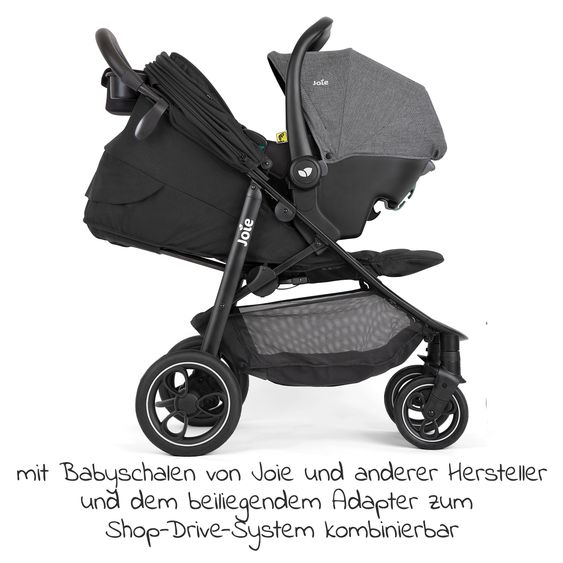 joie 2in1 Kombi-Kinderwagen-Set Litetrax Pro bis 22 kg belastbar mit Schieber-Ablagefach, Babywanne Ramble, Adapter & Zubehör Paket - Shale