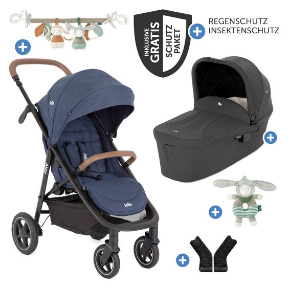 joie 2in1 Kombi-Kinderwagen-Set Mytrax Pro bis 22 kg belastbar mit Kinderwagenkette & Ring-Greifling - Teleskopschieber, Getränkehalter, Babywanne Ramble, Adapter & Zubehörpaket - Blueberry