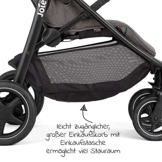 joie 2in1 Kombi-Kinderwagen-Set Mytrax Pro bis 22 kg belastbar mit Teleskopschieber, Getränkehalter, Babywanne Ramble, Adapter & Zubehör Paket - Shale