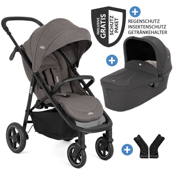 joie 2in1 Kombi-Kinderwagen-Set Mytrax Pro bis 22 kg belastbar mit Teleskopschieber, Getränkehalter, Babywanne Ramble, Adapter & Zubehör Paket - Thunder