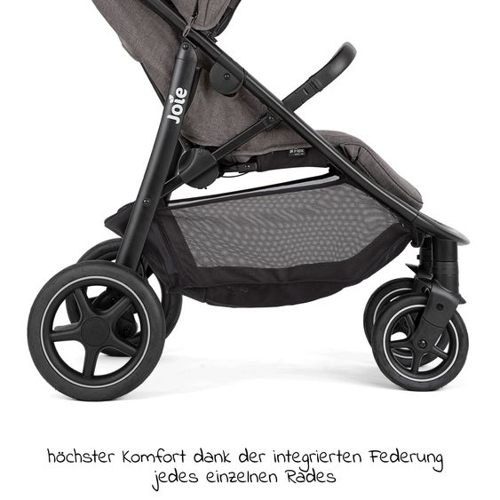 joie 2in1 Kombi-Kinderwagen-Set Mytrax Pro bis 22 kg belastbar mit Teleskopschieber, Getränkehalter, Babywanne Ramble, Adapter & Zubehör Paket - Thunder