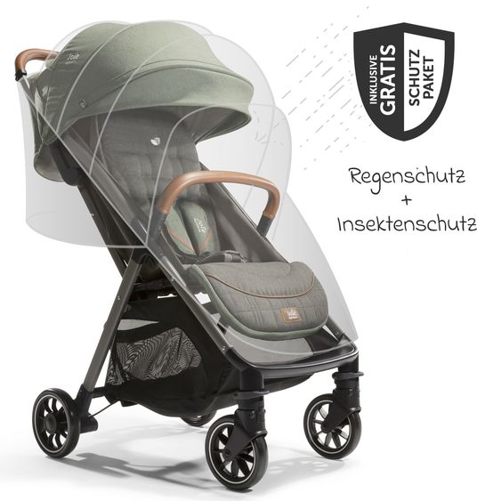 Joie Signature 2in1 Kombi-Kinderwagen-Set Parcel bis 22 kg belastbar mit Liegefunktion, Babywanne Ramble XL, Adapter, Regenschutz, Insektenschutz & Transporttasche - Signature - Pine