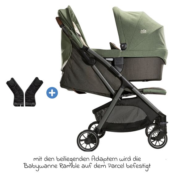 Joie Signature 2in1 Kombi-Kinderwagen-Set Parcel bis 22 kg belastbar mit Liegefunktion, Babywanne Ramble XL, Adapter, Regenschutz, Insektenschutz & Transporttasche - Signature - Pine