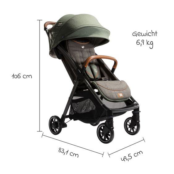 Joie Signature 2in1 Kombi-Kinderwagen-Set Parcel bis 22 kg belastbar mit Liegefunktion, Babywanne Ramble XL, Adapter, Regenschutz, Insektenschutz & Transporttasche - Signature - Pine