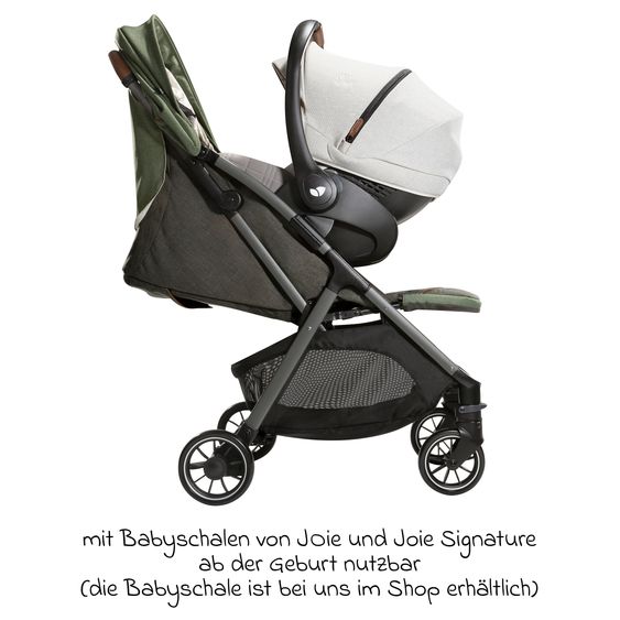 Joie Signature 2in1 Kombi-Kinderwagen-Set Parcel bis 22 kg belastbar mit Liegefunktion, Babywanne Ramble XL, Adapter, Regenschutz, Insektenschutz & Transporttasche - Signature - Pine