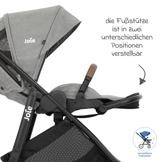 joie 2in1 Kombi-Kinderwagen-Set Versatrax bis 22 kg belastbar mit Babywanne Ramble XL, Adapter & Zubehörpaket - Pebble