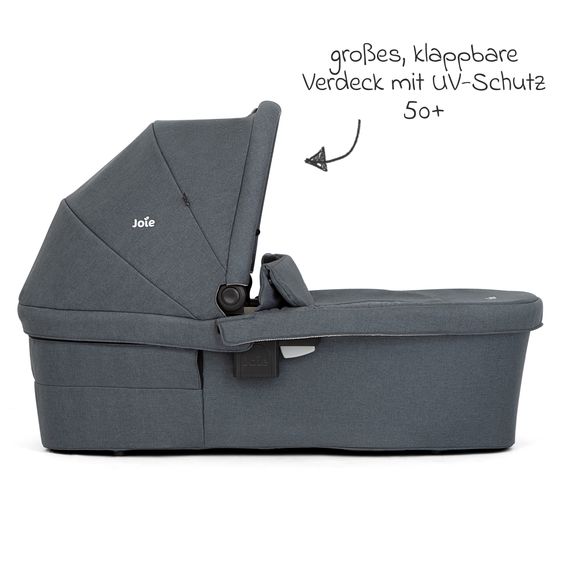 joie Set Passeggino Kombi 2in1 Versatrax fino a 22 kg con Navicella Ramble XL, Portaciuccio, Adattatore e Pacchetto Accessori - Pebble / Moonlight