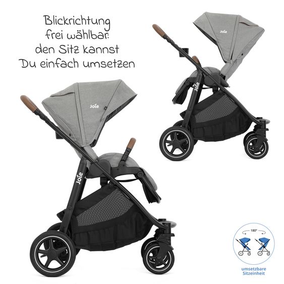 joie Set passeggino combinato 2in1 Versatrax fino a 22 kg con Navicella Ramble XL, Catenella per ciuccio, Adattatore e Pacchetto accessori - Pebble / Shale
