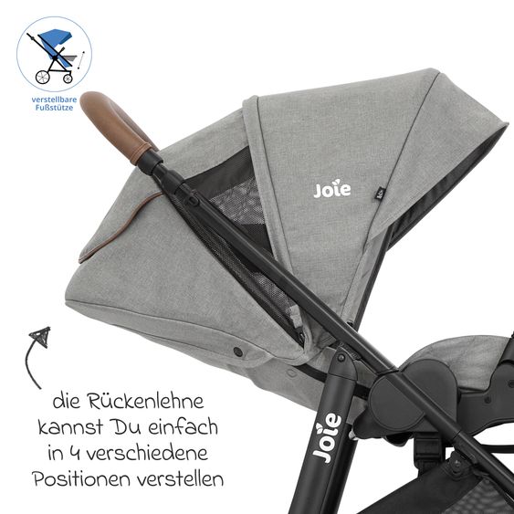 joie Set passeggino combinato 2in1 Versatrax fino a 22 kg con Navicella Ramble XL, Catenella per ciuccio, Adattatore e Pacchetto accessori - Pebble / Shale