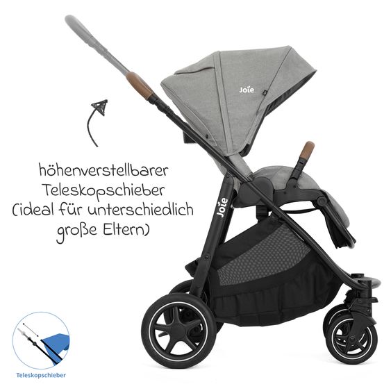joie Set passeggino combinato 2in1 Versatrax fino a 22 kg con Navicella Ramble XL, Catenella per ciuccio, Adattatore e Pacchetto accessori - Pebble / Shale
