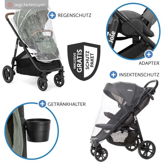 joie Set passeggino combinato 2in1 Versatrax fino a 22 kg con Navicella Ramble XL, Catenella per ciuccio, Adattatore e Pacchetto accessori - Pebble / Shale