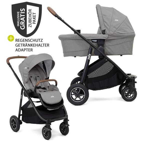 joie 2in1 combination stroller set Versatrax up to 22 kg loadable with sport seat, carrycot, adapter & raincover - Gray Flannel