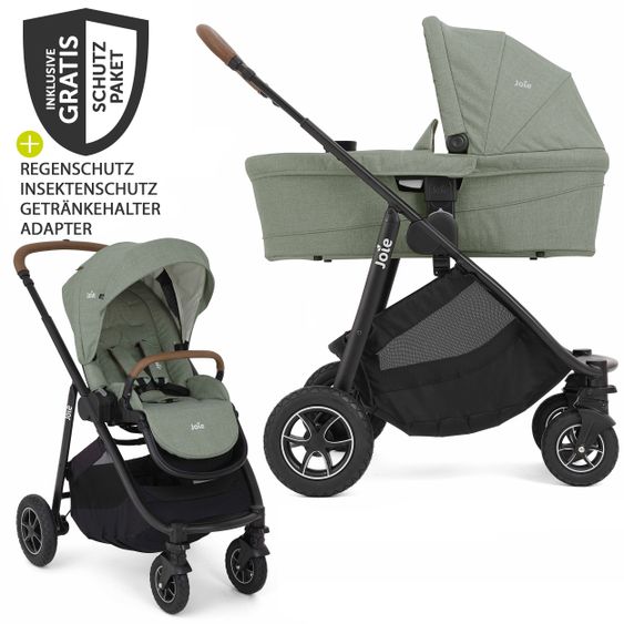 joie 2in1 Kombi-Kinderwagen-Set Versatrax bis 22 kg belastbar mit Sportsitz, Babywanne, Adapter & XXL-Zubehörpaket - Laurel