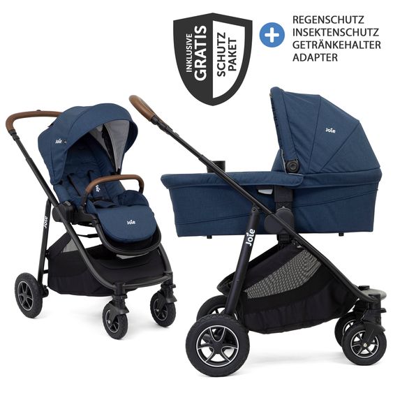 joie 2in1 Kombi-Kinderwagen-Set Versatrax bis 22 kg belastbar - umsetzbare Sitzeinheit, Babywanne Ramble XL, Adapter & Zubehör Paket - Deep Sea