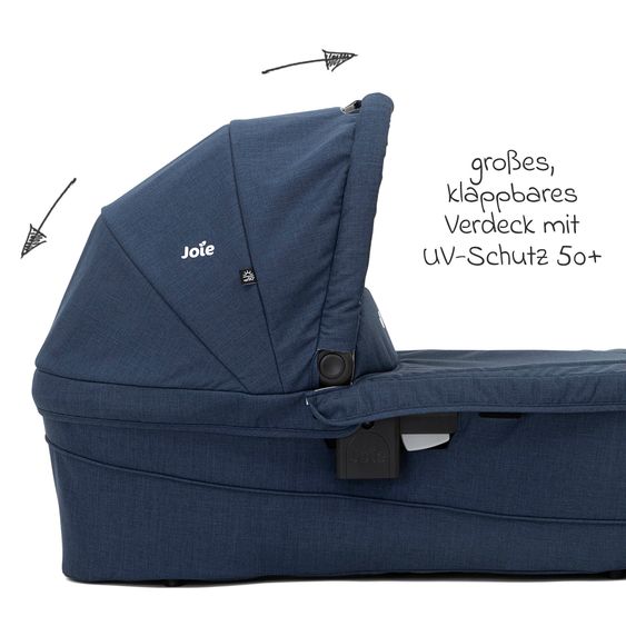 joie 2in1 Kombi-Kinderwagen-Set Versatrax bis 22 kg belastbar - umsetzbare Sitzeinheit, Babywanne Ramble XL, Adapter & Zubehör Paket - Deep Sea