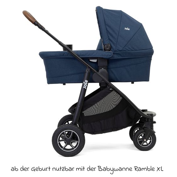 joie 2in1 Kombi-Kinderwagen-Set Versatrax bis 22 kg belastbar - umsetzbare Sitzeinheit, Babywanne Ramble XL, Adapter & Zubehör Paket - Deep Sea