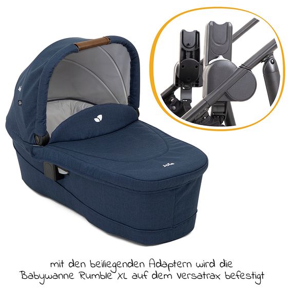 joie 2in1 Kombi-Kinderwagen-Set Versatrax bis 22 kg belastbar - umsetzbare Sitzeinheit, Babywanne Ramble XL, Adapter & Zubehör Paket - Deep Sea