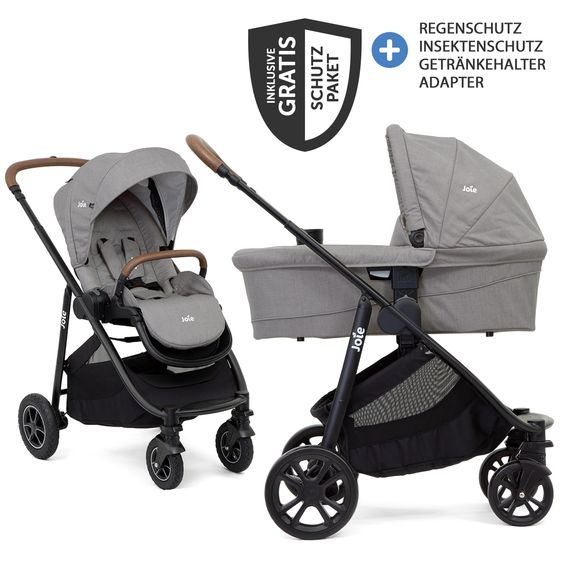 joie 2in1 Kombi-Kinderwagen-Set Versatrax bis 22 kg belastbar - umsetzbare Sitzeinheit, Babywanne Ramble XL, Adapter & Zubehör Paket - Gray Flannel