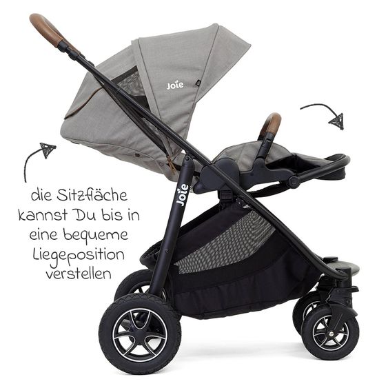 joie 2in1 Kombi-Kinderwagen-Set Versatrax bis 22 kg belastbar - umsetzbare Sitzeinheit, Babywanne Ramble XL, Adapter & Zubehör Paket - Gray Flannel
