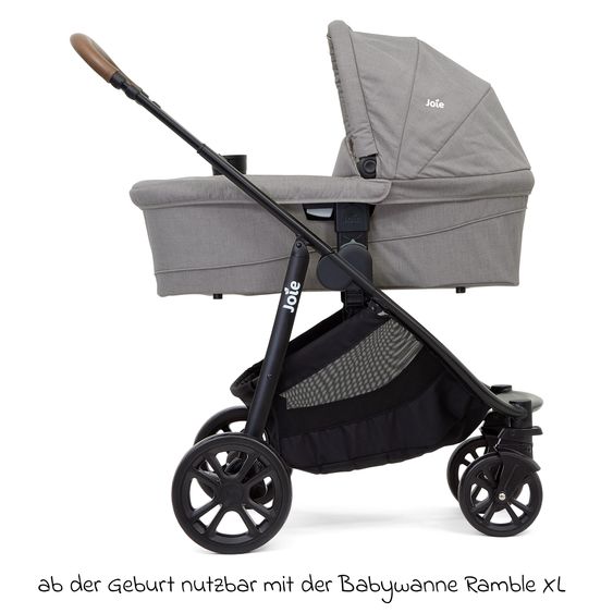 joie 2in1 Kombi-Kinderwagen-Set Versatrax bis 22 kg belastbar - umsetzbare Sitzeinheit, Babywanne Ramble XL, Adapter & Zubehör Paket - Gray Flannel