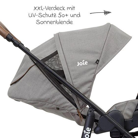joie 2in1 Kombi-Kinderwagen-Set Versatrax bis 22 kg belastbar - umsetzbare Sitzeinheit, Babywanne Ramble XL, Adapter & Zubehör Paket - Gray Flannel