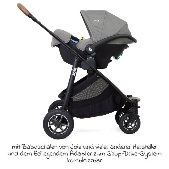 joie 2in1 Kombi-Kinderwagen-Set Versatrax bis 22 kg belastbar - umsetzbare Sitzeinheit, Babywanne Ramble XL, Adapter & Zubehör Paket - Gray Flannel