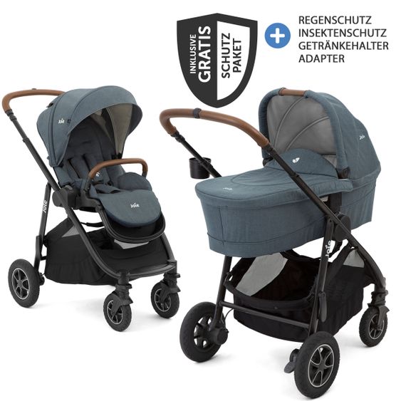 joie 2in1 Kombi-Kinderwagen-Set Versatrax bis 22 kg belastbar - umsetzbare Sitzeinheit, Babywanne Ramble XL, Adapter & Zubehör Paket - Lagoon