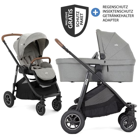 joie 2in1 Kombi-Kinderwagen-Set Versatrax bis 22 kg belastbar - umsetzbare Sitzeinheit, Babywanne Ramble XL, Adapter & Zubehör Paket - Pebble