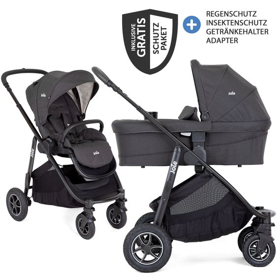joie 2in1 Kombi-Kinderwagen-Set Versatrax bis 22 kg belastbar - umsetzbare Sitzeinheit, Babywanne Ramble XL, Adapter & Zubehör Paket - Shale