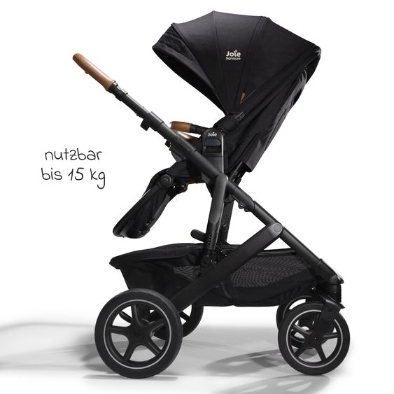 Joie Signature 2in1 Kombi-Kinderwagen-Set Vinca bis 22 kg belastbar mit Kinderwagenkette & Ring-Greifling - Teleskopschieber, Sitzeinheit, Babywanne Ramble XL, Adapter & Zubehörpaket - Signature - Eclipse