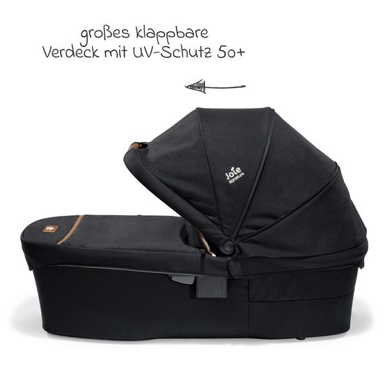 Joie Signature 2in1 Kombi-Kinderwagen-Set Vinca bis 22 kg belastbar mit Kinderwagenkette & Ring-Greifling - Teleskopschieber, Sitzeinheit, Babywanne Ramble XL, Adapter & Zubehörpaket - Signature - Eclipse