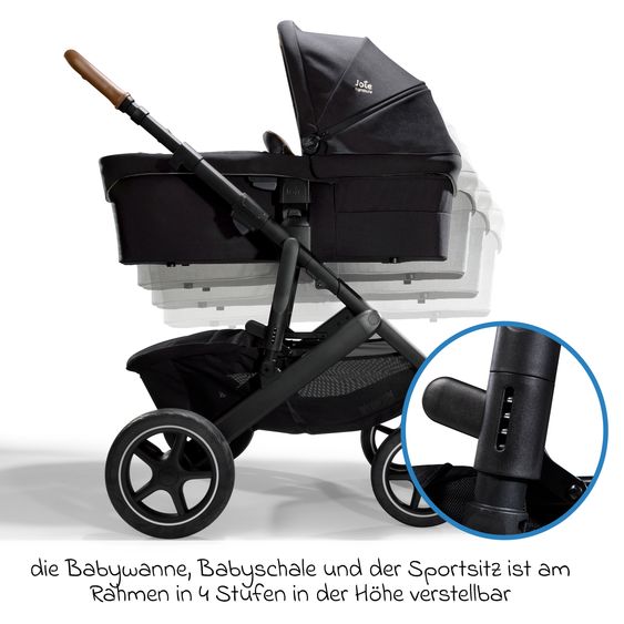 Joie Signature 2in1 Kombi-Kinderwagen-Set Vinca bis 22 kg belastbar mit Kinderwagenkette & Ring-Greifling - Teleskopschieber, Sitzeinheit, Babywanne Ramble XL, Adapter & Zubehörpaket - Signature - Eclipse