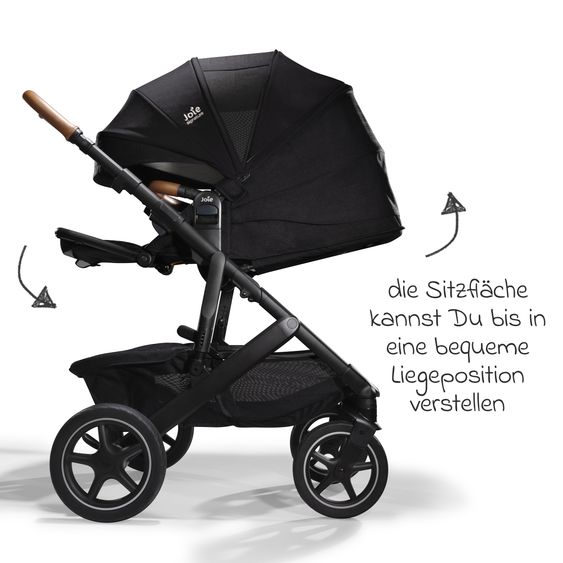 Joie Signature 2in1 Kombi-Kinderwagen-Set Vinca bis 22 kg belastbar mit Kinderwagenkette & Ring-Greifling - Teleskopschieber, Sitzeinheit, Babywanne Ramble XL, Adapter & Zubehörpaket - Signature - Eclipse