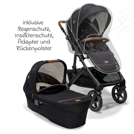 Joie Signature 2in1 Kombi-Kinderwagen-Set Vinca bis 22 kg belastbar mit Kinderwagenkette & Ring-Greifling - Teleskopschieber, Sitzeinheit, Babywanne Ramble XL, Adapter & Zubehörpaket - Signature - Eclipse